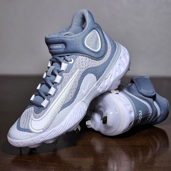 Nike Alpha Huarache Elite 4 Mid Baseball Cleats Shoes Men's 7 Grey DJ6520-012 SE - Picture 1 of 16